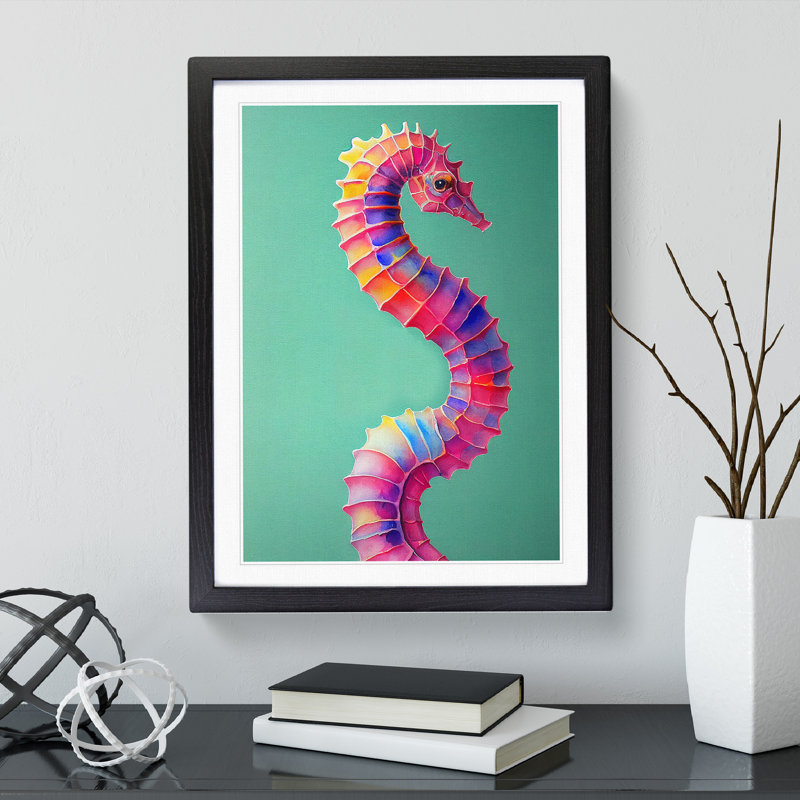 Seahorse In Colour No.3 - Single Picture Frame Painting, Black Framed, 34cm H x 25cm W x 2cm D