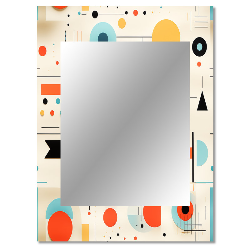 Retro Geometric Triangular Spheres Melody - vintage  Wall Mirror, Graphic Print Decorative Mirror, Printed Metal Art