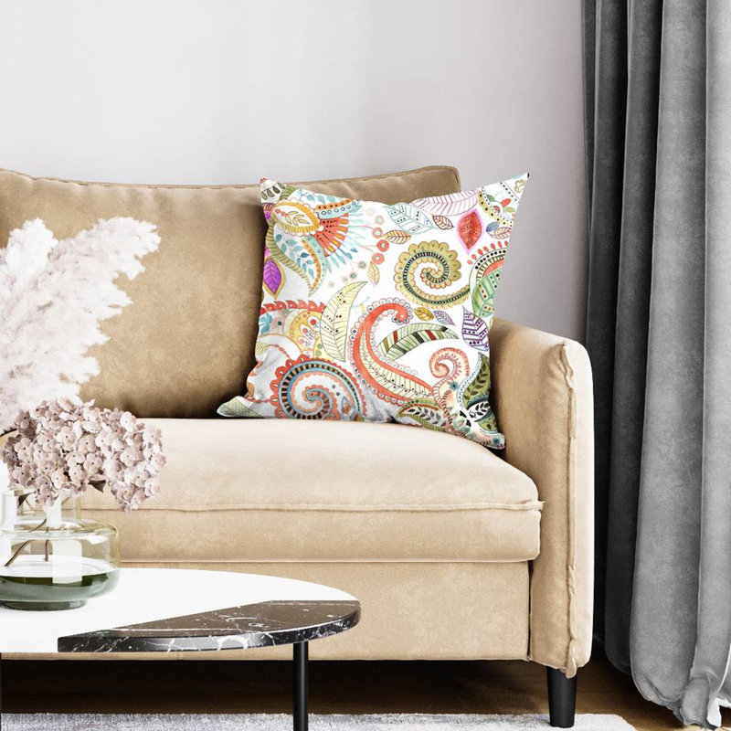 Watercolor paisley floral - 26"x26" Throw pillow - Poly twill - Print on demand, 26" H x 26" W, Green, Polyester/Polyfill