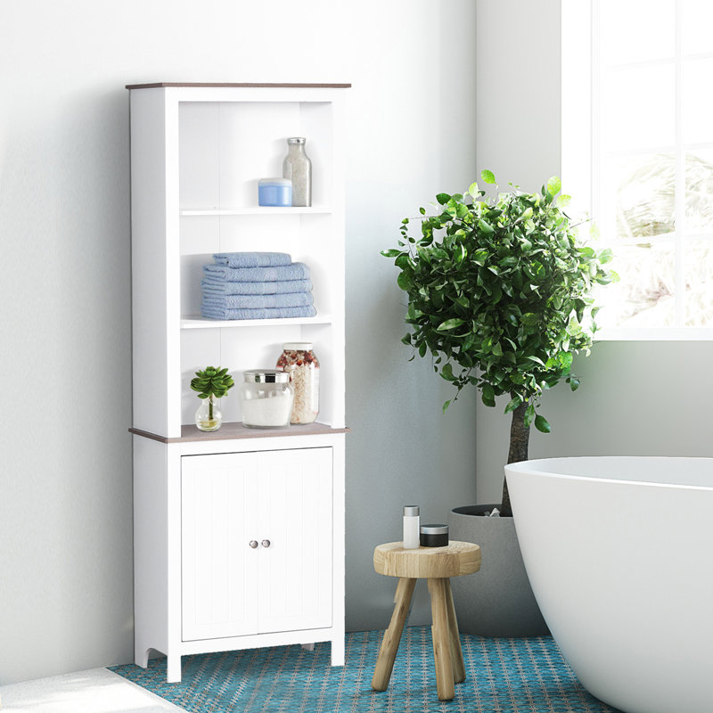 Armoire de rangement 69 po pour bureau à domicile - Tour à linge de salle de bain blanche avec 3 tablettes et armoire à portes doubles