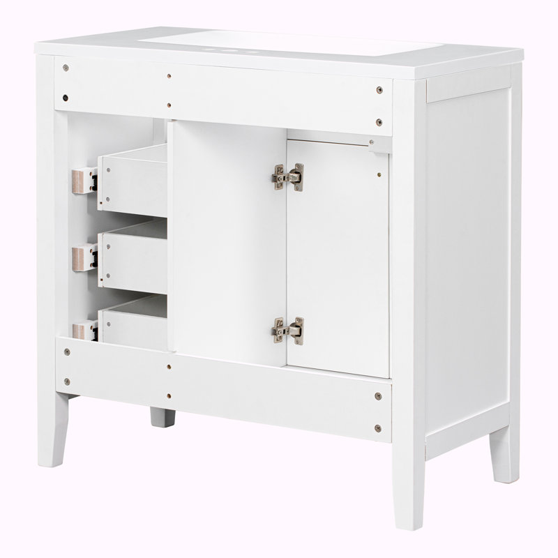 Meuble-lavabo simple 35,98 po avec plateau en céramique Osarugue, Blanc