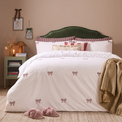 furn. Embroidered Bows Cotton Blend Duvet Cover Set with Pillowcases