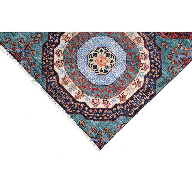 Hand Knotted Wool Area Rug in Green