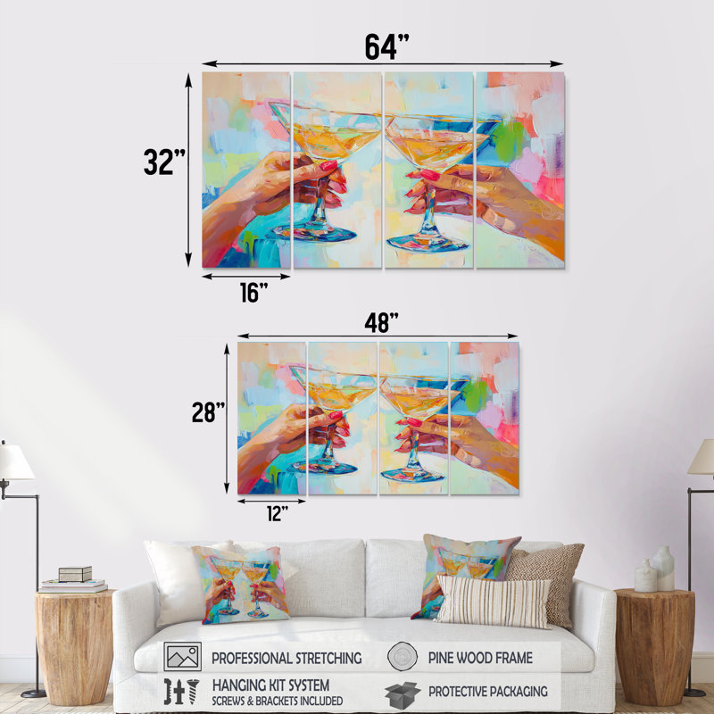 Hessie - Liquor Wall Art - Art mural traditionnel pour le salon, H 28 po x l 48 po, 4