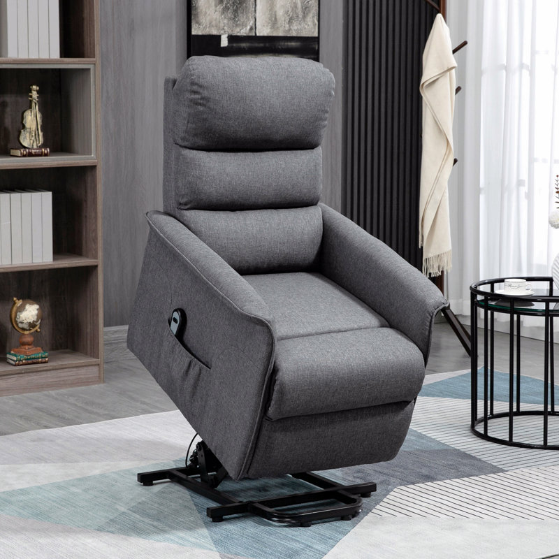Recliner Basic Accent Chair For Elderly, Fabric Lift Basic Accent Chair With Remote Control, Side Pockets, Gray