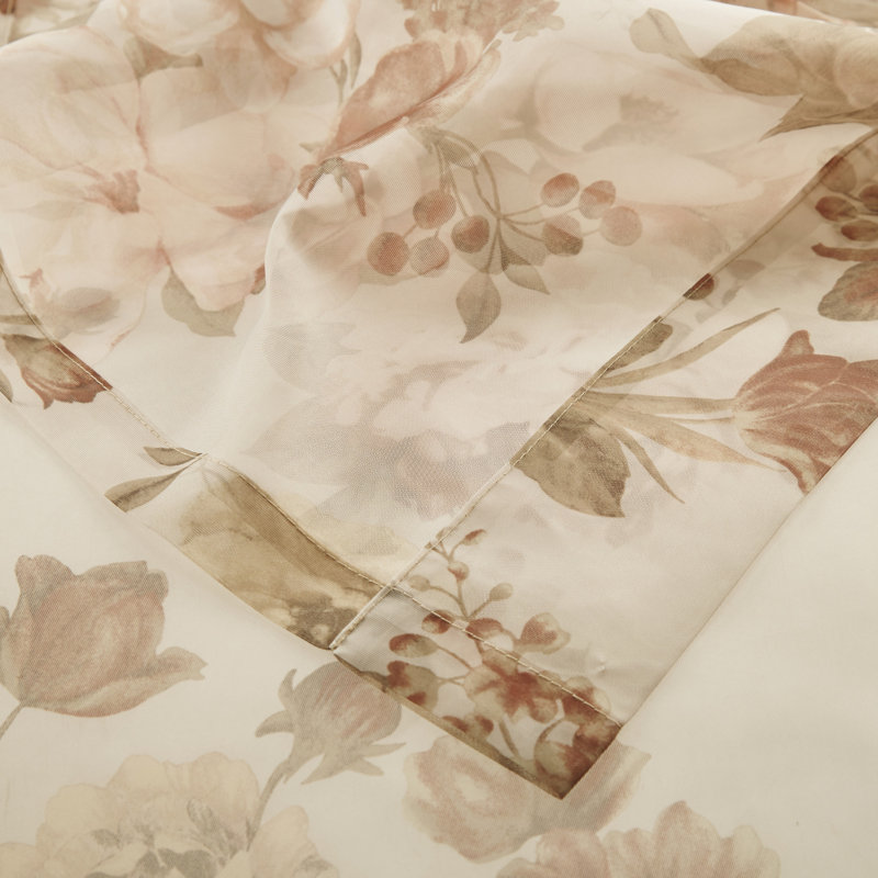 Gray Floral Sheer Rod Pocket and Back Tab Curtain Panel