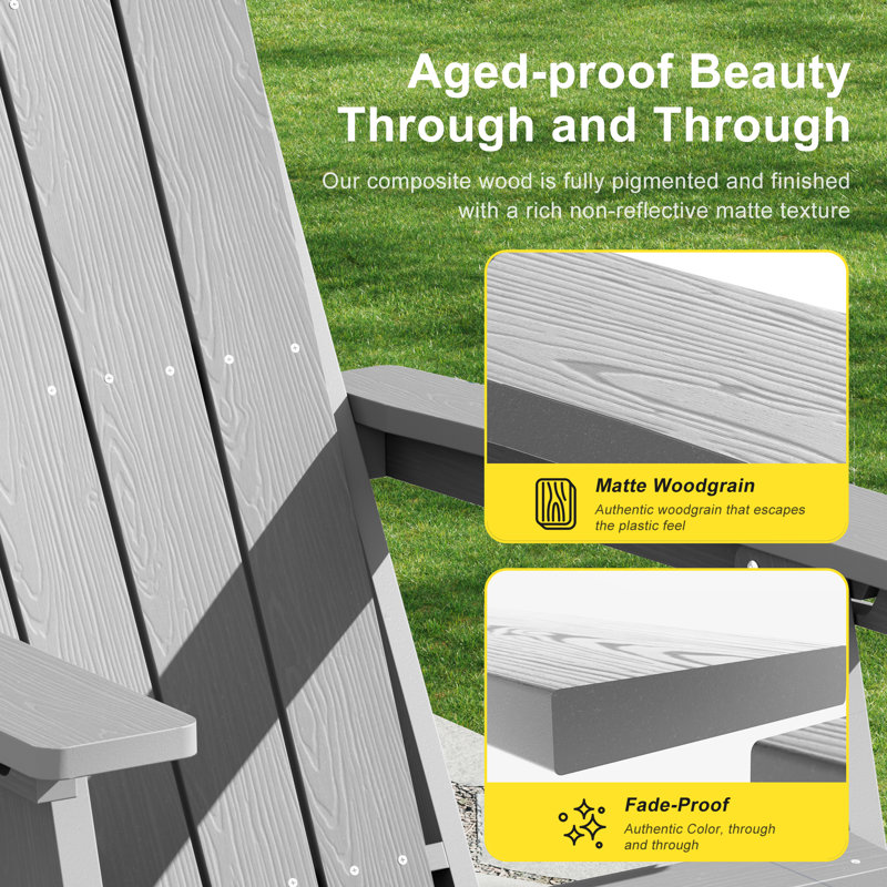 All-Weather HDPE Folding Adirondack Rocking Chair with Retractable Ottoman, 3-Position Adjustable Outdoor Rocking Chair for Patio, Gargen, Deck