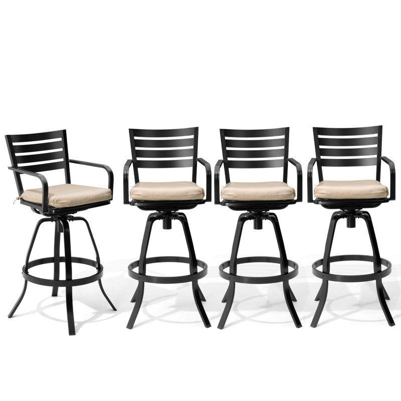 29'' Swivel Aluminum Outdoor Bar Stool with Removable Sunbrella Cushion (Set of 4), Beige