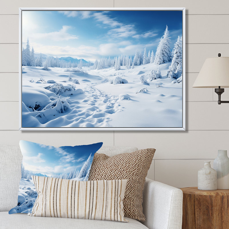 «Winter Snow Wonderland» sur toile, Cadre flottant blanc, H 12 po x l 20 po x P 1 po