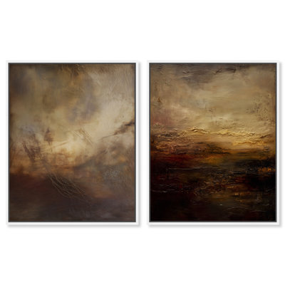 «Rusty Profondeurs Duo», reproduction d'art sur toile encadrée par Art Remedy, cadre blanc, 36 x 45