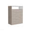 L Commode 4 tiroirs, plateau supérieur, 1 tablette ouverte - gris clair / blanc