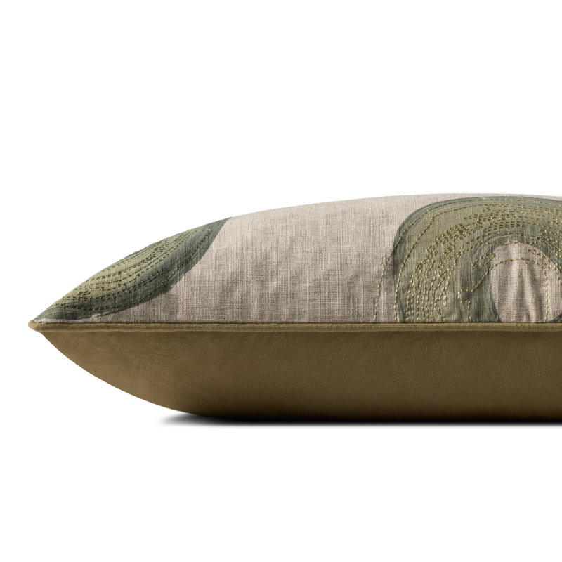 Coussin décoratif Brigette Romanek x Loloi, Vert géométrique, Rectangle H 12 po x l 27 po, Polyester