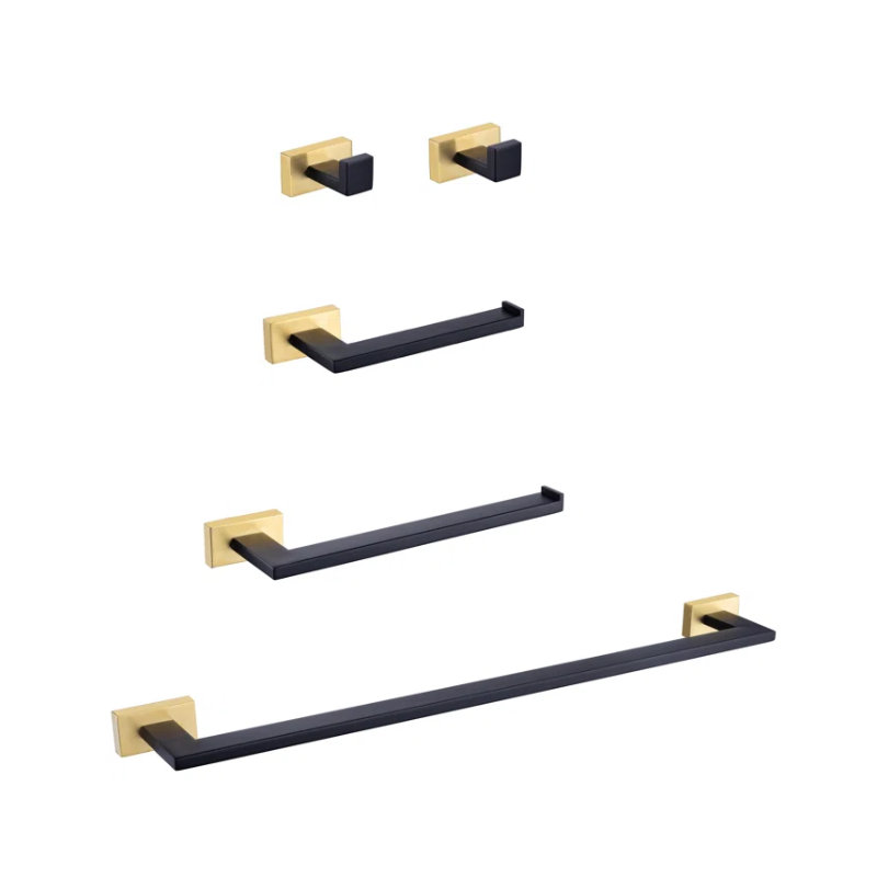 Ryeli 5 - Piece Bathroom Hardware Set, Black/Gold