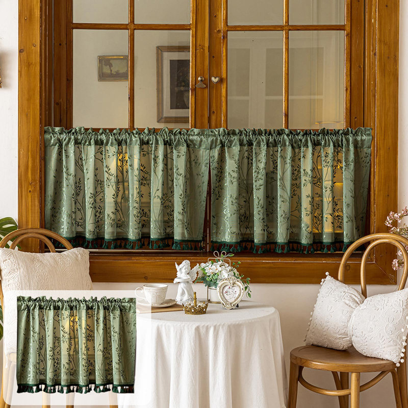 Kbndieu Romantic Printed CurtainKitchen Curtain Cute Spring and Summer Bright and Colorful Kitchen Decoration Short Translucent Retros Coffee Shop Curtain 100x60cm