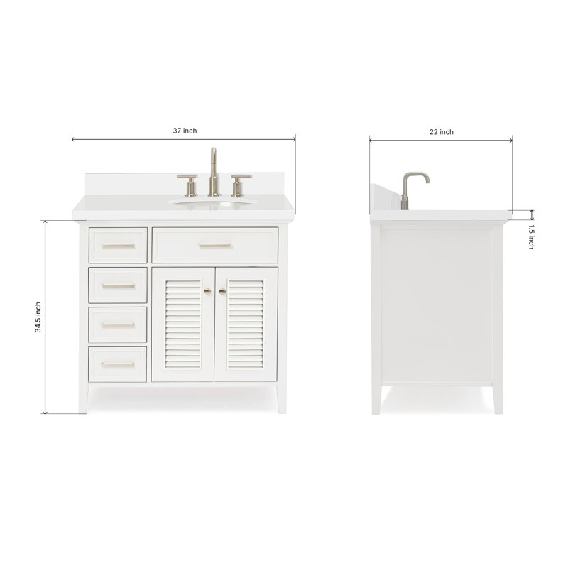 Kensington 37'' W Single Vanity, Pure White Quartz, White, 37"