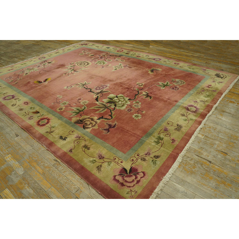 Tapis rose antique en laine Art déco