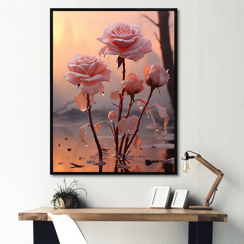 Resilliant Roses Sunlight sur impression sur toile, Cadre flottant noir, H 44 po x l 34 po x P 1,5 po