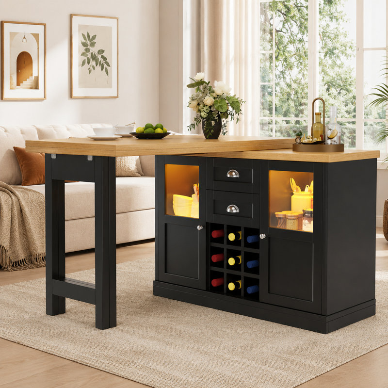 197cm Rotating Expandable and Foldable Bar Cabinet for Flexible Use