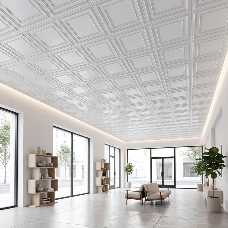 Tuile de plafond économique en PVC, L 24 po x L 24 po, Blanc