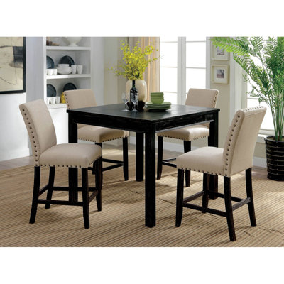 Ensemble de table de salle à manger à hauteur de comptoir rustique 5 pièces 1 table 4 chaises en tissu