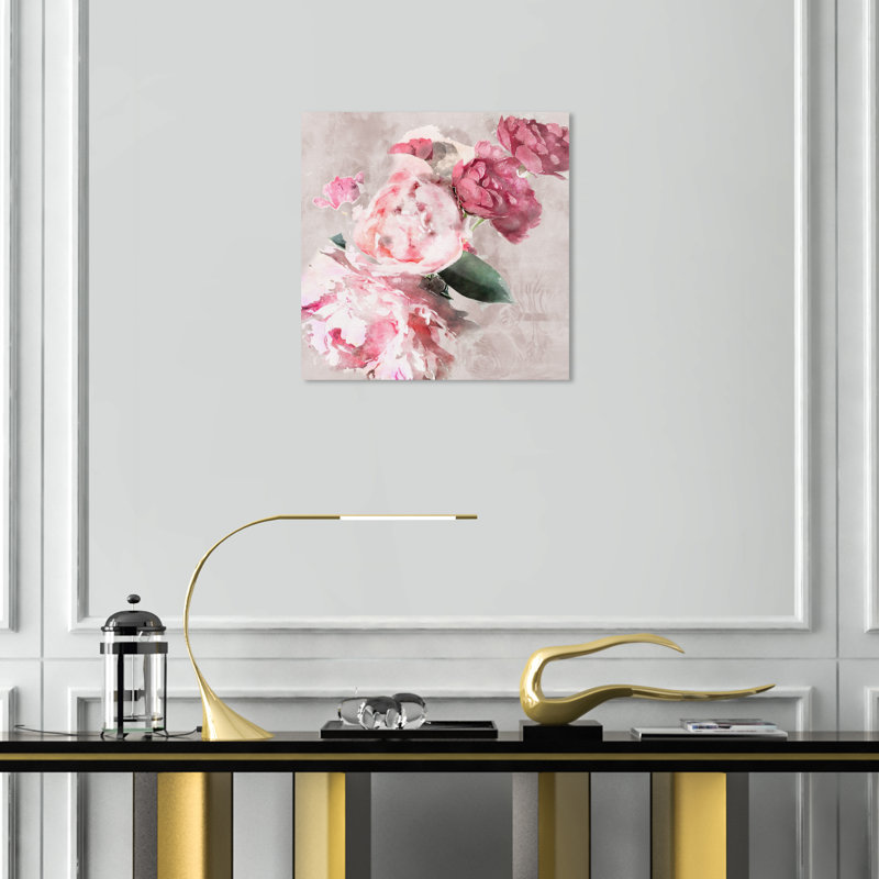 Doux romantique, rose traditionnel - peinture, Toile tendue, H 16 po x l 16 po