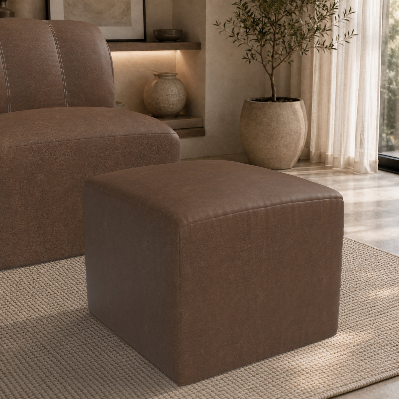 Cupertino 22" Leather Patio Pouffe