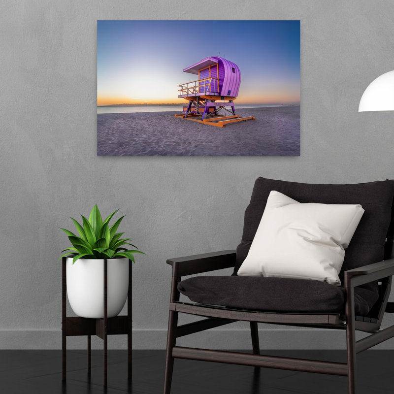 «Sunrise With A Pastel Lifeguard Station - Do The Colors Make This», art mural abstrait contemporain, H 16 po x l 24 po
