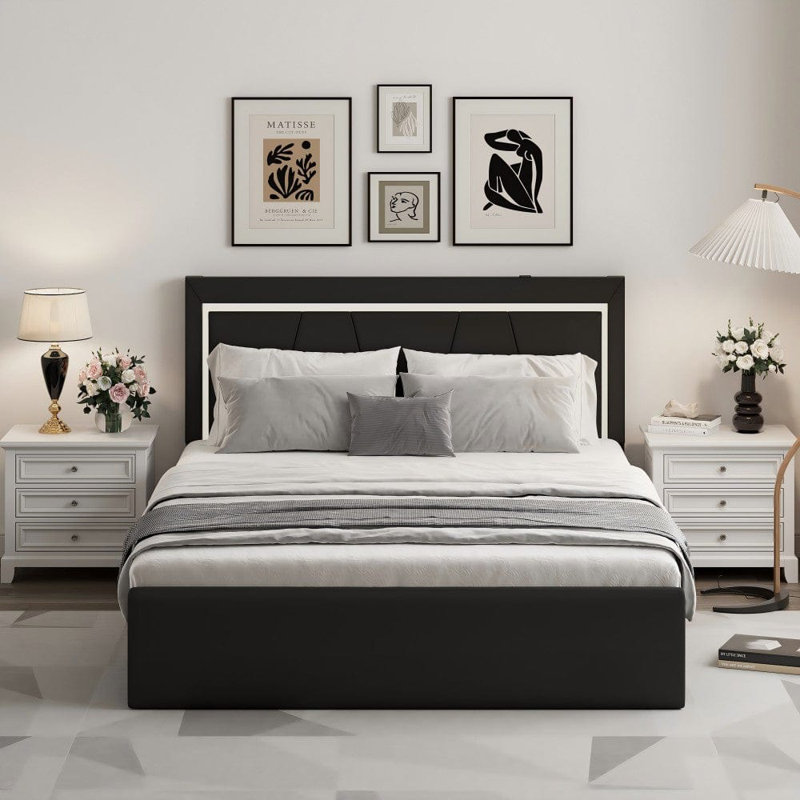 RINA Upholstered Storage Bed, Single (3'), Black