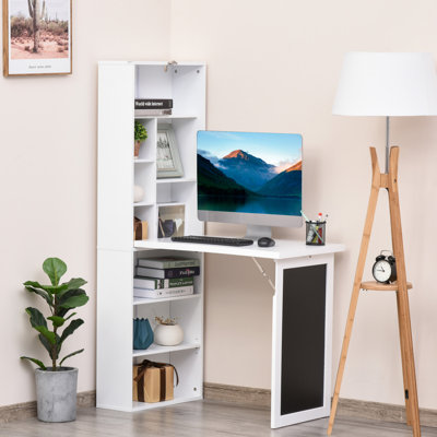 Fold-Out Convertible Writing Table Wall Mount Desk Cabinet With Blackboard And Side Shelf Multi-Function Home Office Workstation
