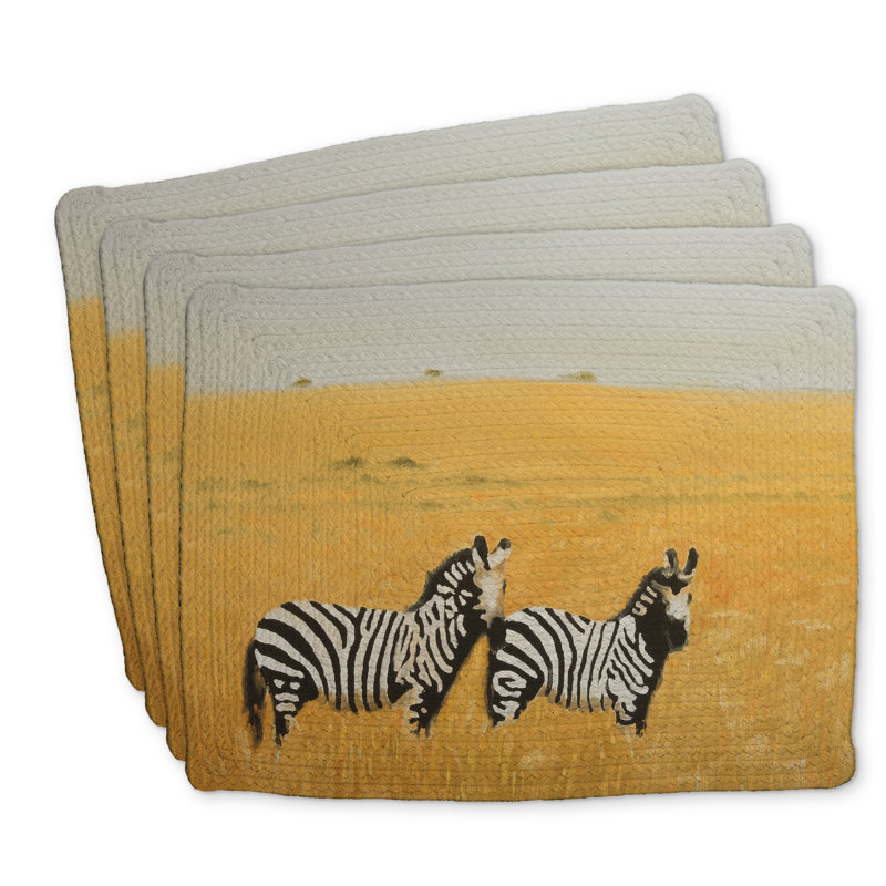Ensemble de 4 napperons en polyester tressé Herd of Zebra - Décoration intérieure