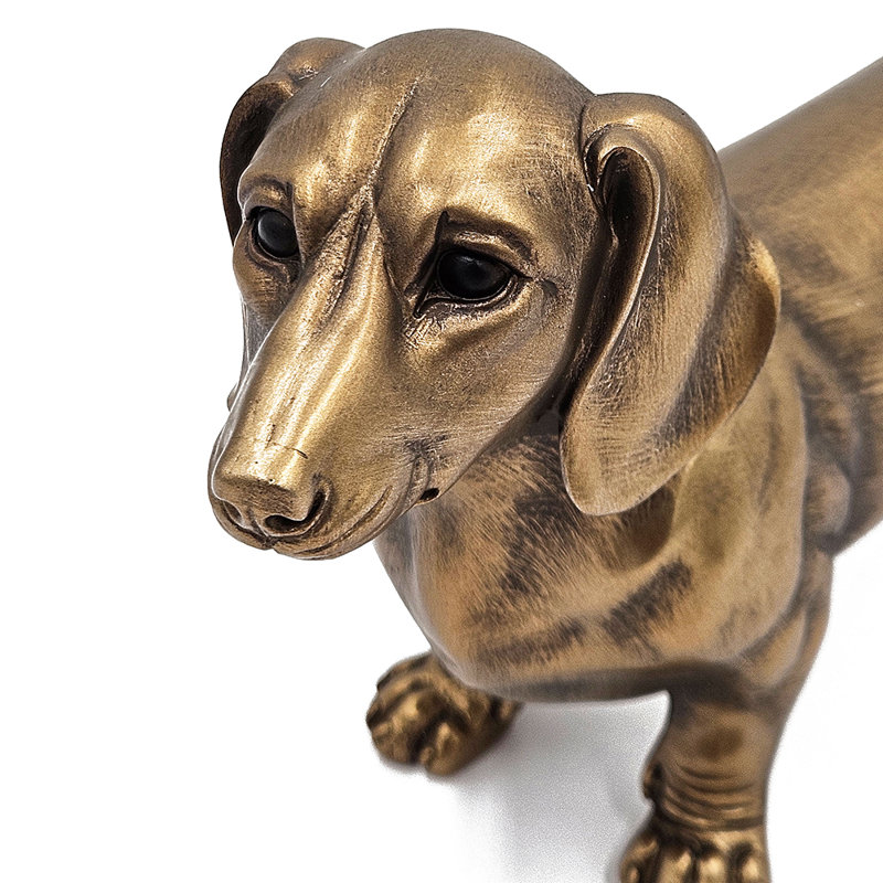 11.5X3.5X6.5" Lifelike Dachshund Figurine With Copper Finish