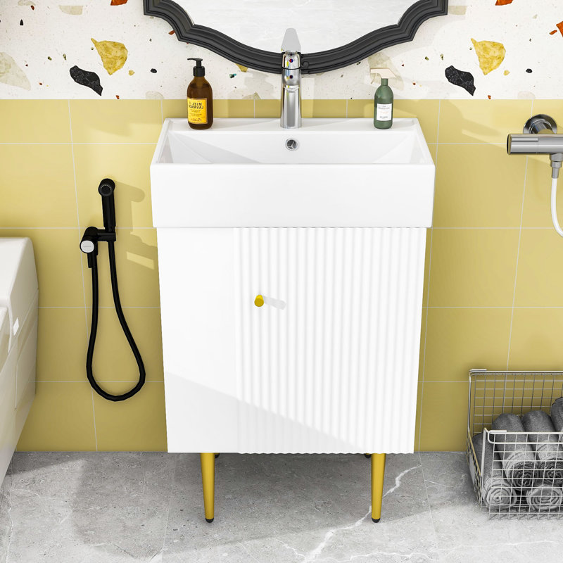 Meuble-lavabo de salle de bain avec lavabo en céramique, Blanc