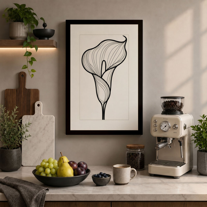 Calla Lily Study Botanical - Wrapped Canvas, 18x12 - 45.7 x 30.5 cm, Terracotta Border