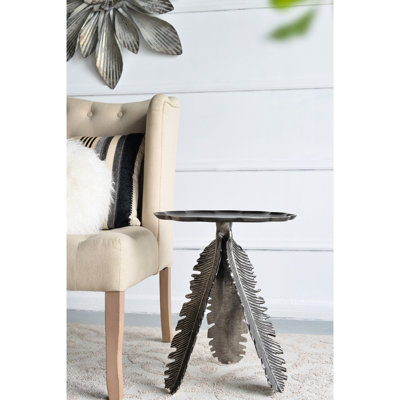 Table d'appoint en aluminium à thème feuille d'aluminium avec charisme feuille d'argent antique