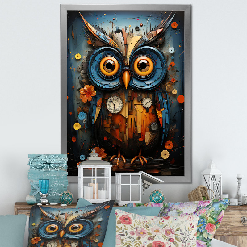 Mysterious Owl Blooms IV, Encadrement argenté, H 20 po x l 12 po x P 1 po