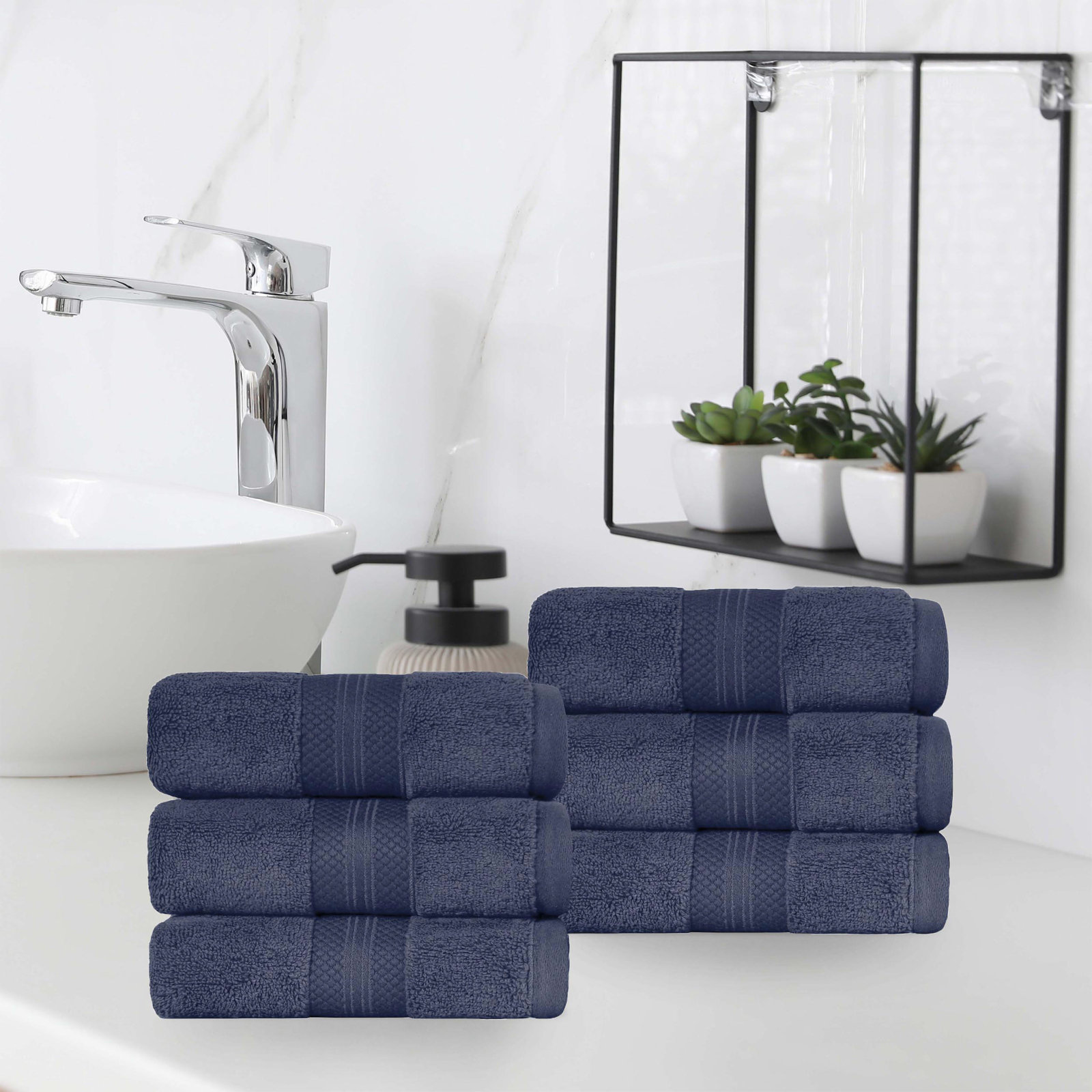 Finnian Ultra-Plush Heavyweight, 100% Turkish Towel Collection, Crown Blue, Hand Towels - 6 Pack