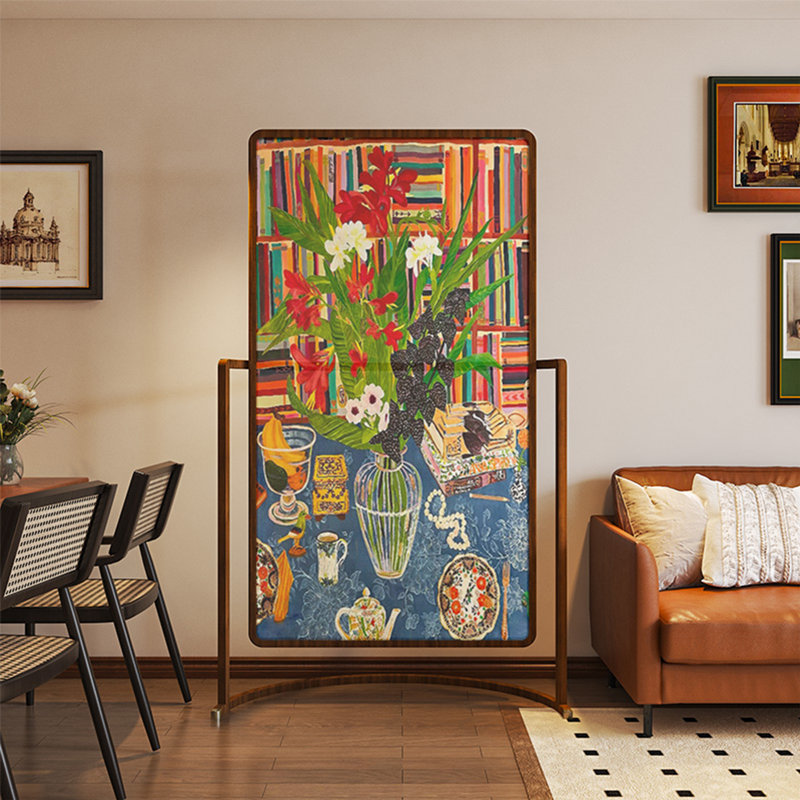 Paravent en bois massif de style peinture à l'huile, H 78,74 po x l 47,24 po x P 7,87 po