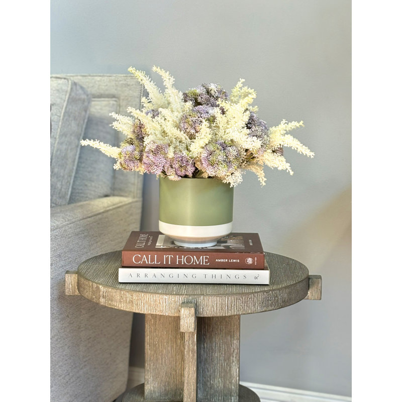 Sedum and Pampas Arranged in Ceramic Pot