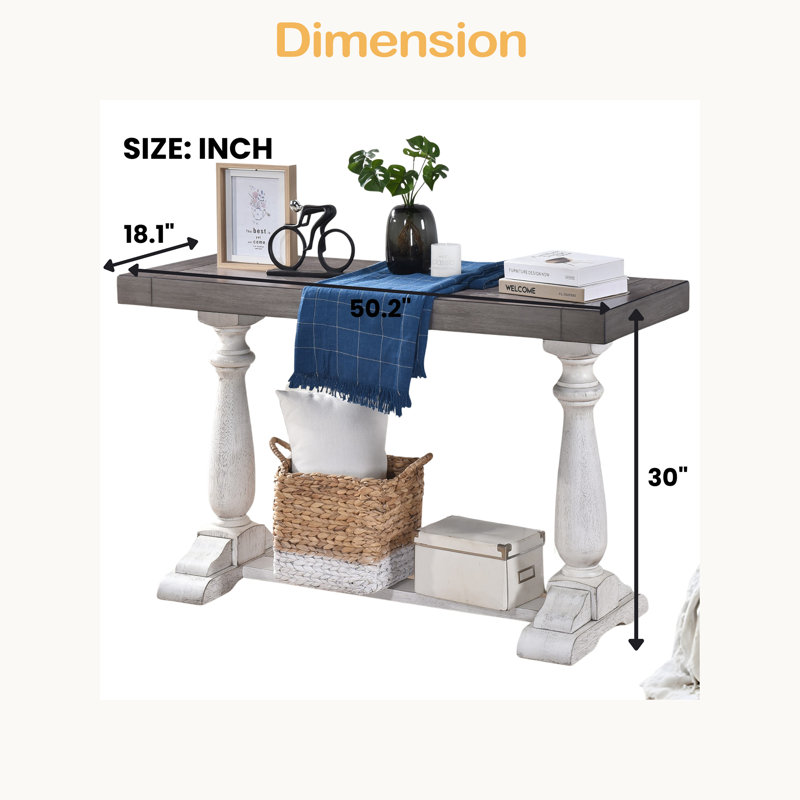 30-Inch Farmhouse Sofa Table With Pedestal Legs, Rustic Entryway Console For Living Room, Sandstone