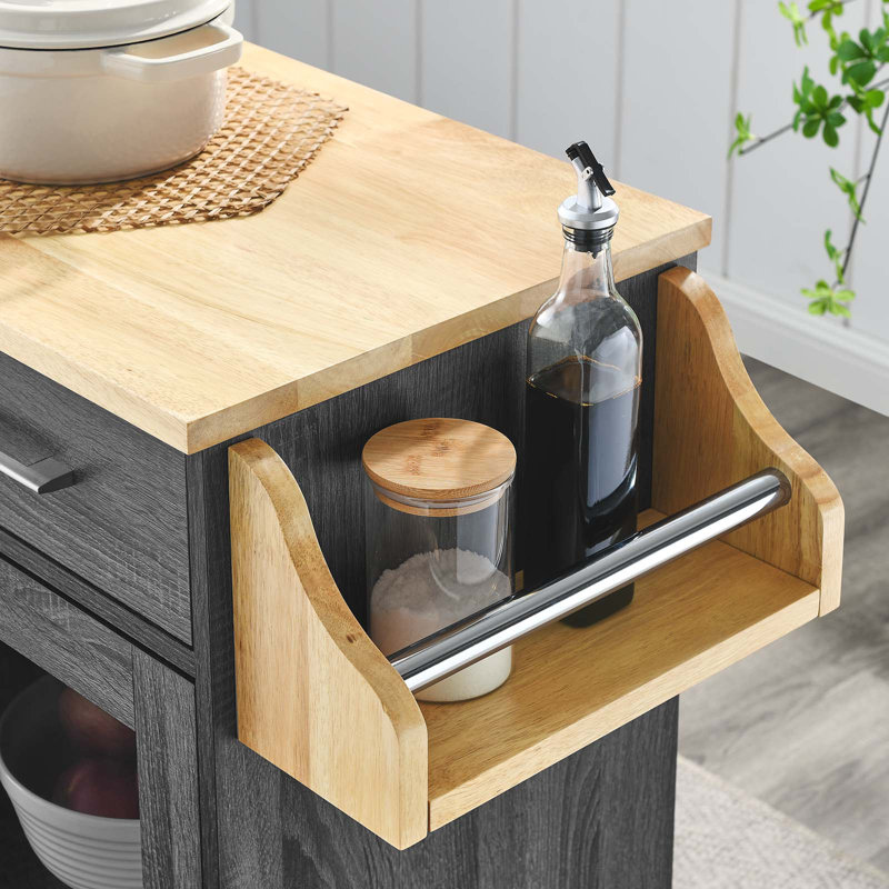 Modway Culinary Kitchen Cart With Spice Rack, Charcoal