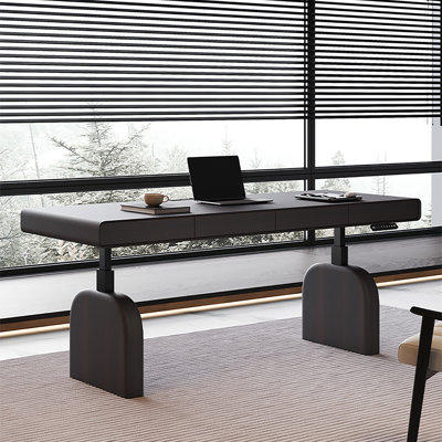 78.74" Italian Minimalist Smoked Finish Standing Desk | Dual‑Motor Height Adjustable | Wide Curved Base Legs