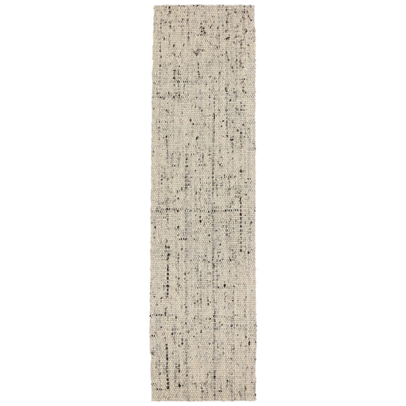 Wool Abstract Area Rug in Ivory/Gray, Runner 3' x 12'