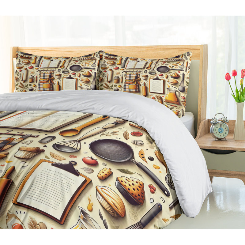 Cooking Themed Duvet Cover, California King Duvet Cover + 2 Standard Shams