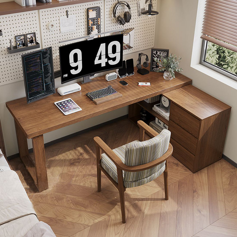 Corner desk and Bookcase Combination Solid wood L-shaped desk, 29.13" H x 86.61" W x 23.62" D, Left Hand Return