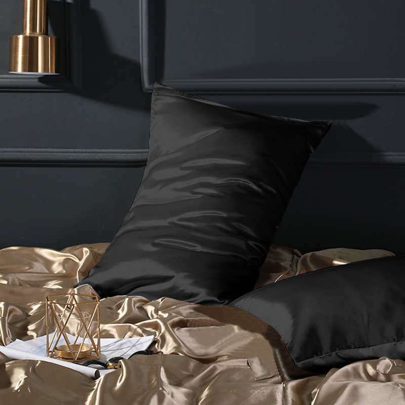 Taie d'oreiller en microfibre / polyester de couleur unie , Noir, Standard