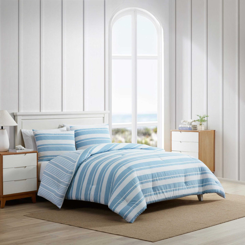 Ensemble d'édredon réversible en coton Nautica Riverside, Édredon pour lit simple + 1 taie décorative stan