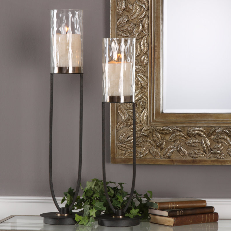 30.5'' H Iron Floor Hurricane with Candle Included