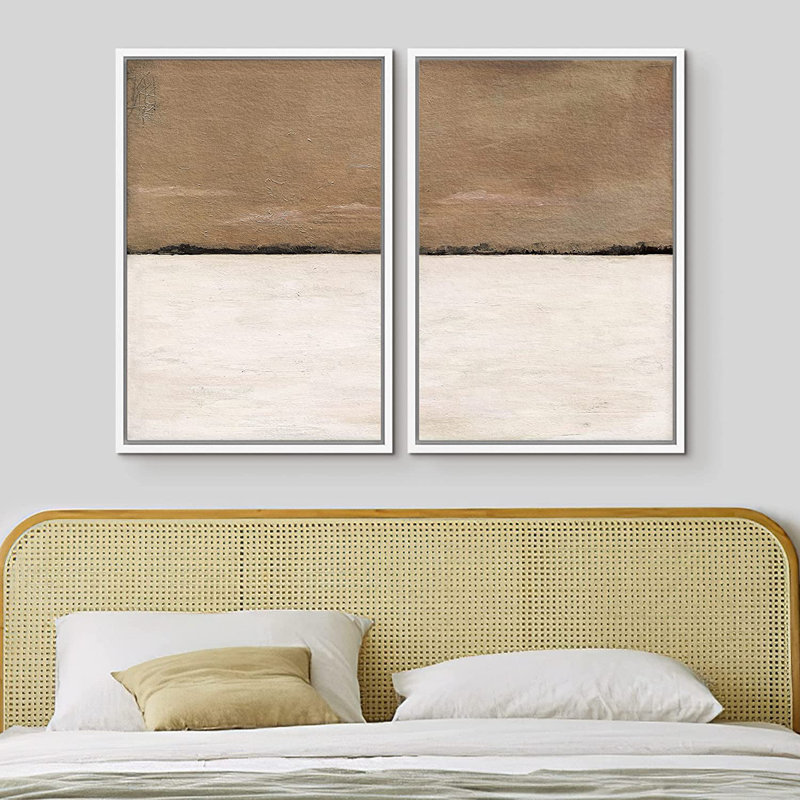 Ensemble de 2 peintures encadrées sur toile, H 24 po x l 32 po x P 1,5 po, Blanc