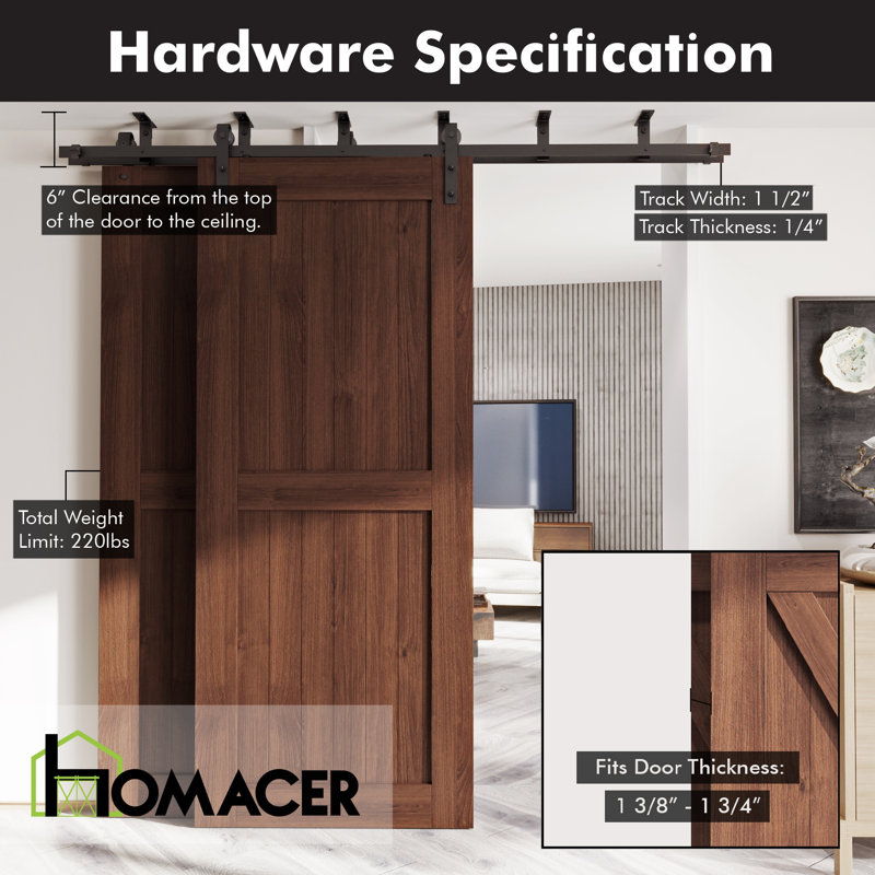 Ceiling Mount Classic Design Double Track Bypass Two Door Hardware Kit (Door Not Included), 168 in