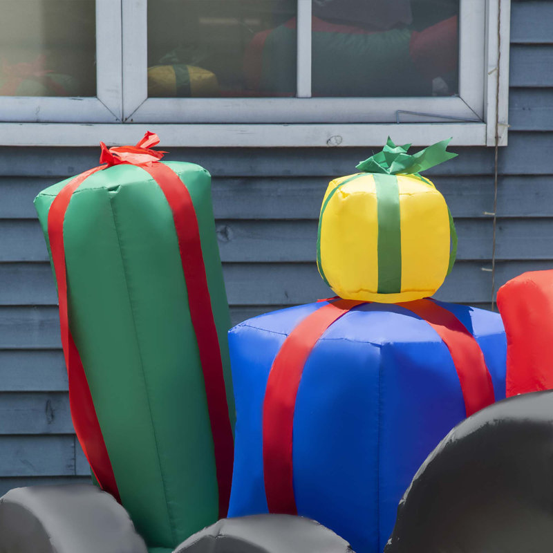 Remorque de Noël gonflable pour père Noël avec boîtes-cadeaux colorées 9 pi